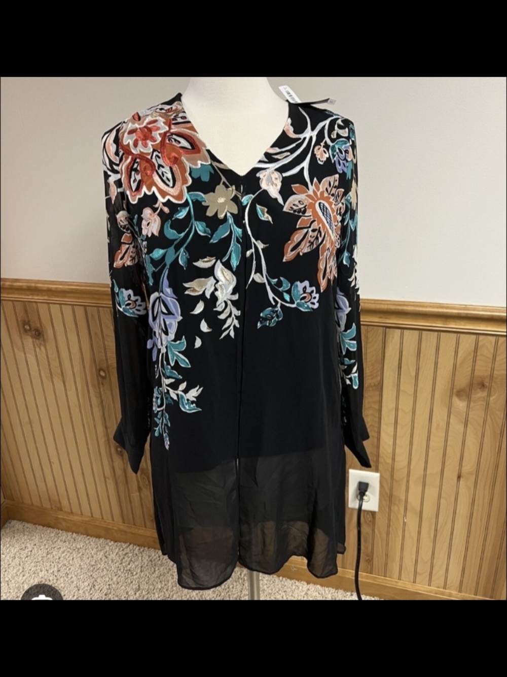 Chico's One Piece Tank With Attached Semi Sheer Embroidered Overlay.
